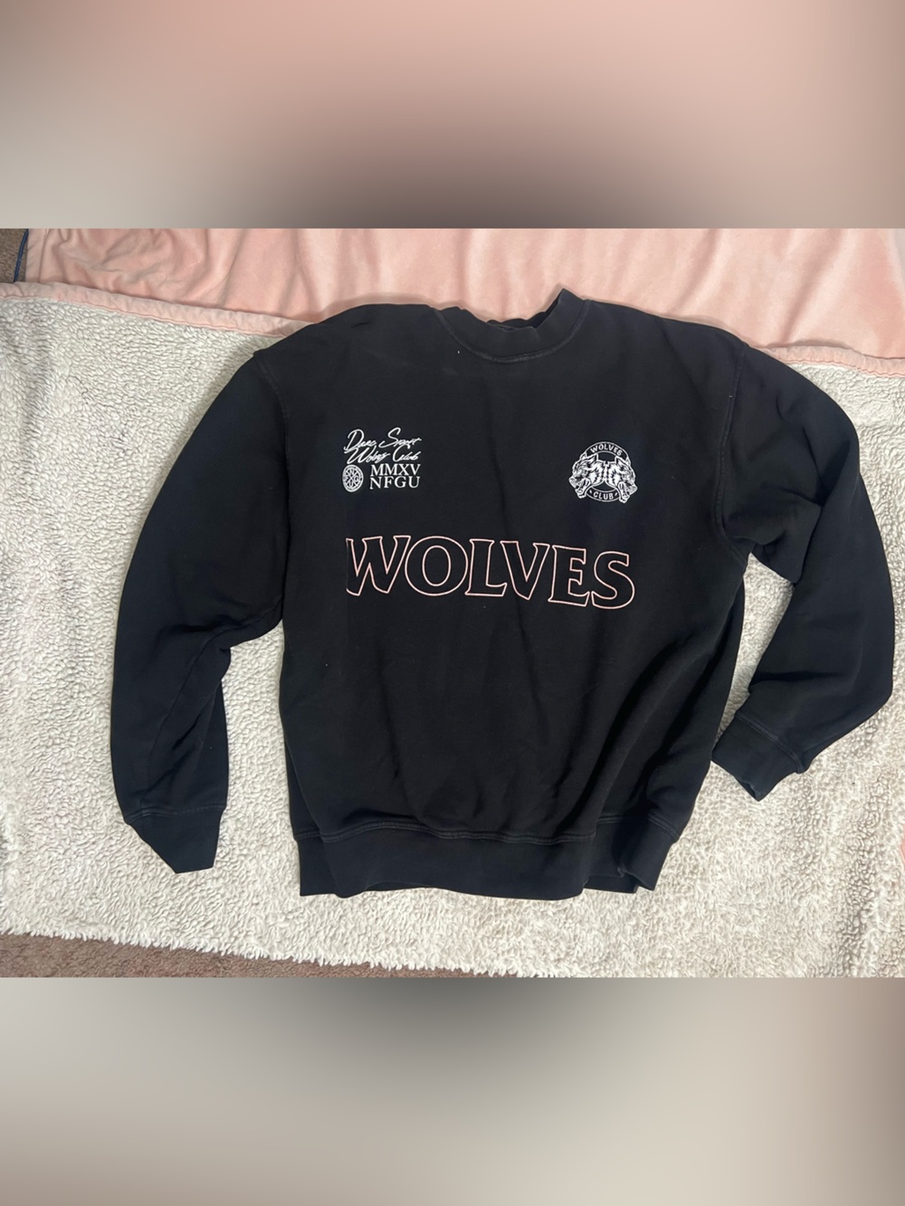 Darc Sport Black Wolves Crewneck Sweatshirt with Pink Outline